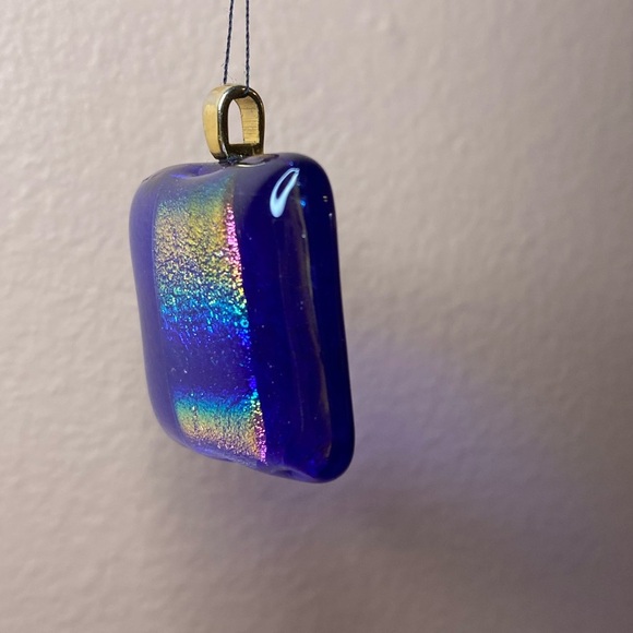 Dichroic Glass PENDANT Rainbow, Gold Slide, Blue, Pink, & Gold Tie Dye Prism. - Picture 3 of 5